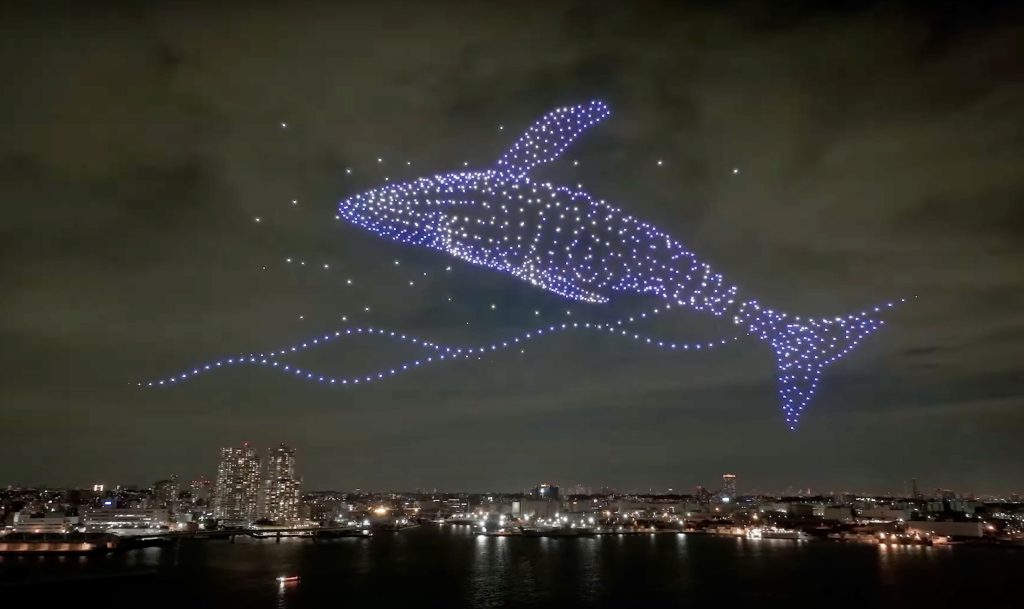 Drone light show with 1000 drones in the sky