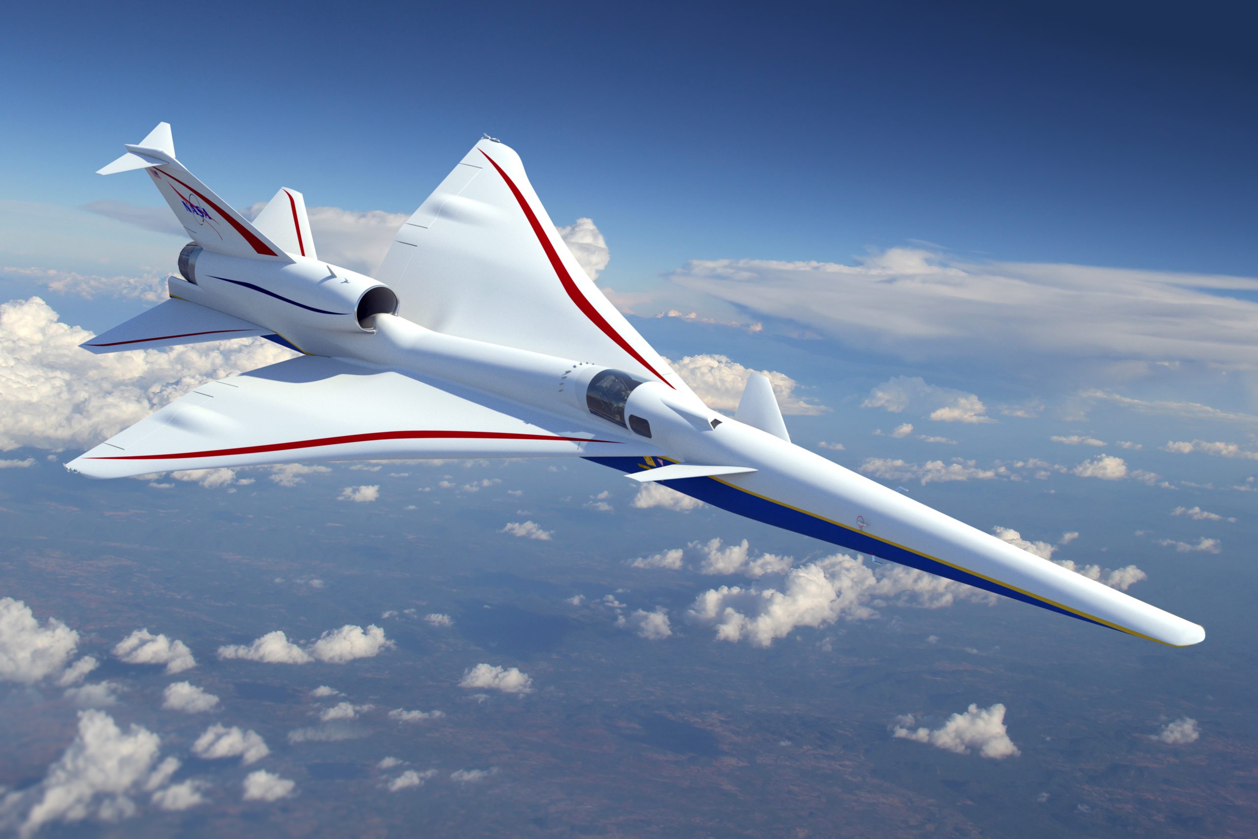 NASA X-59 Low Boom Flight Demonstrator quiet supersonic aircraft in flight