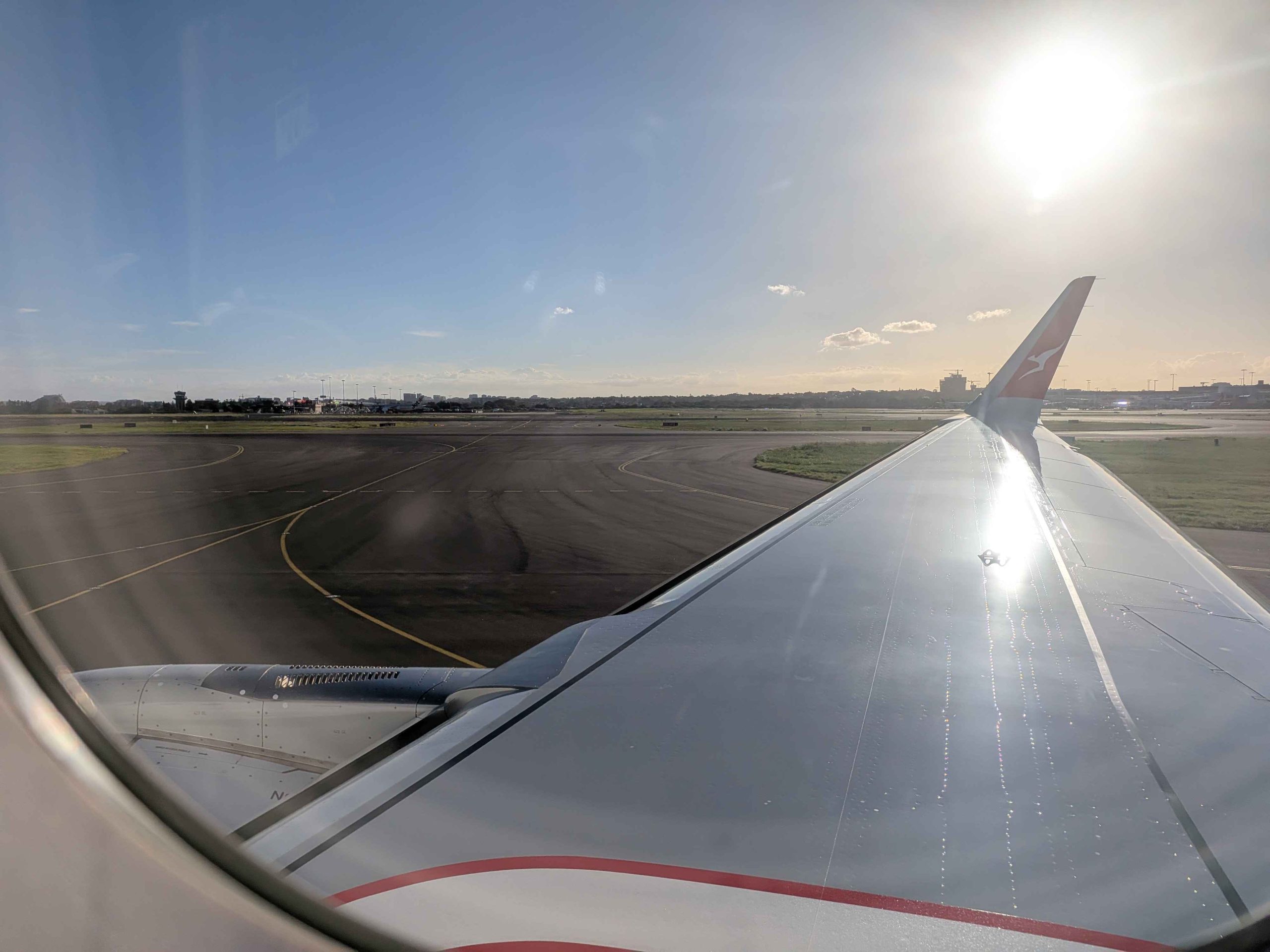 Qantas A321-XLR wing and winglet on the tarmac at Sydney Airport